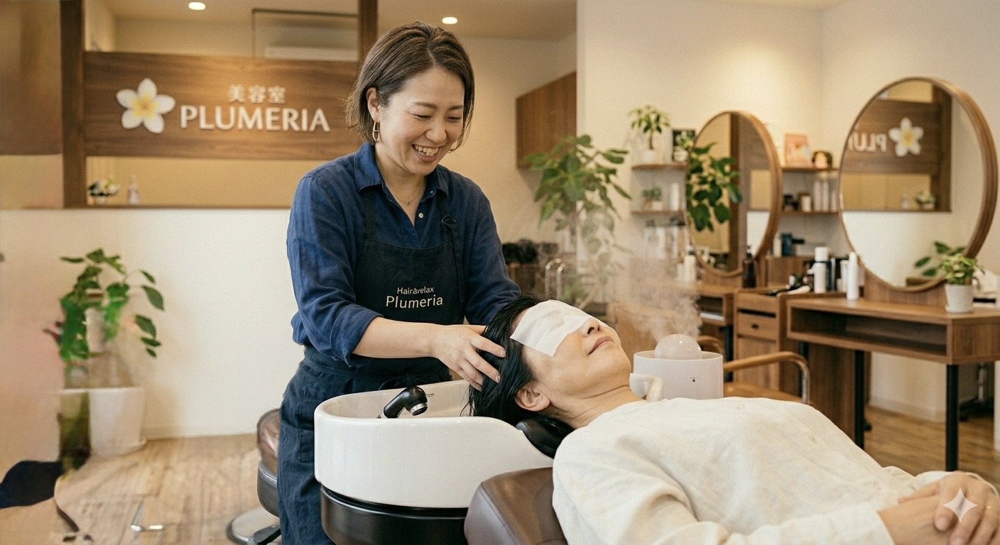 プルメリアの店内でお客様を施術する様子